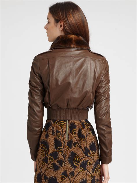 womens burberry brown leather jacket|Burberry bomber jacket women's.